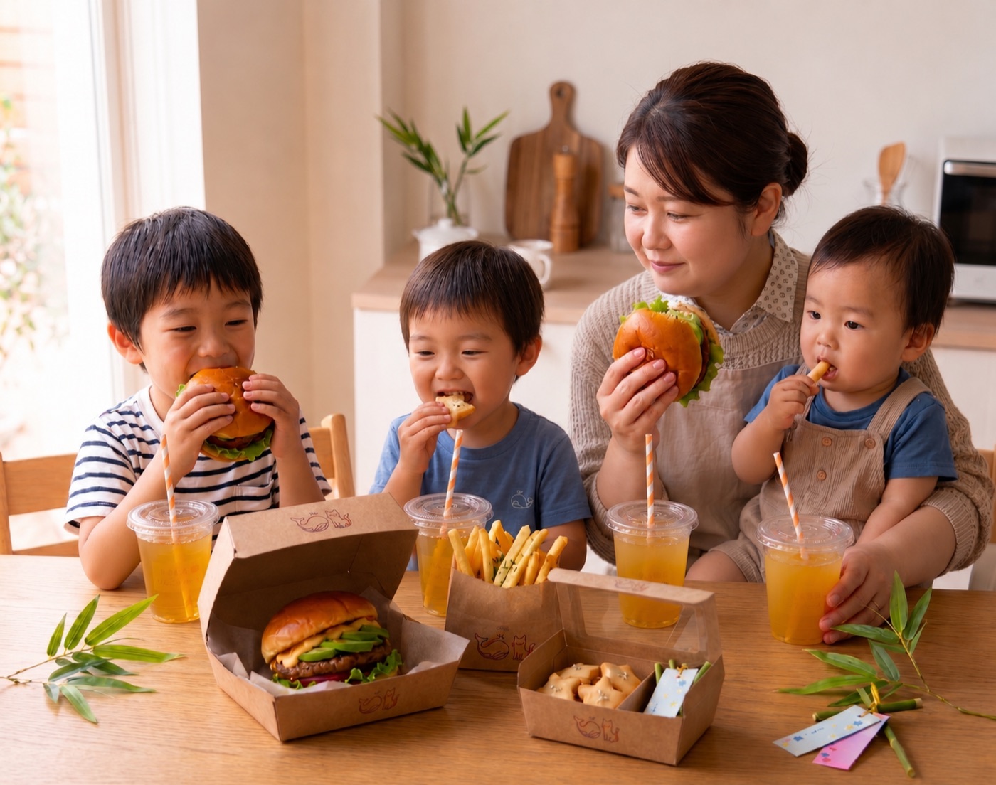 おうちでスターライトバーガーを楽しむ家族